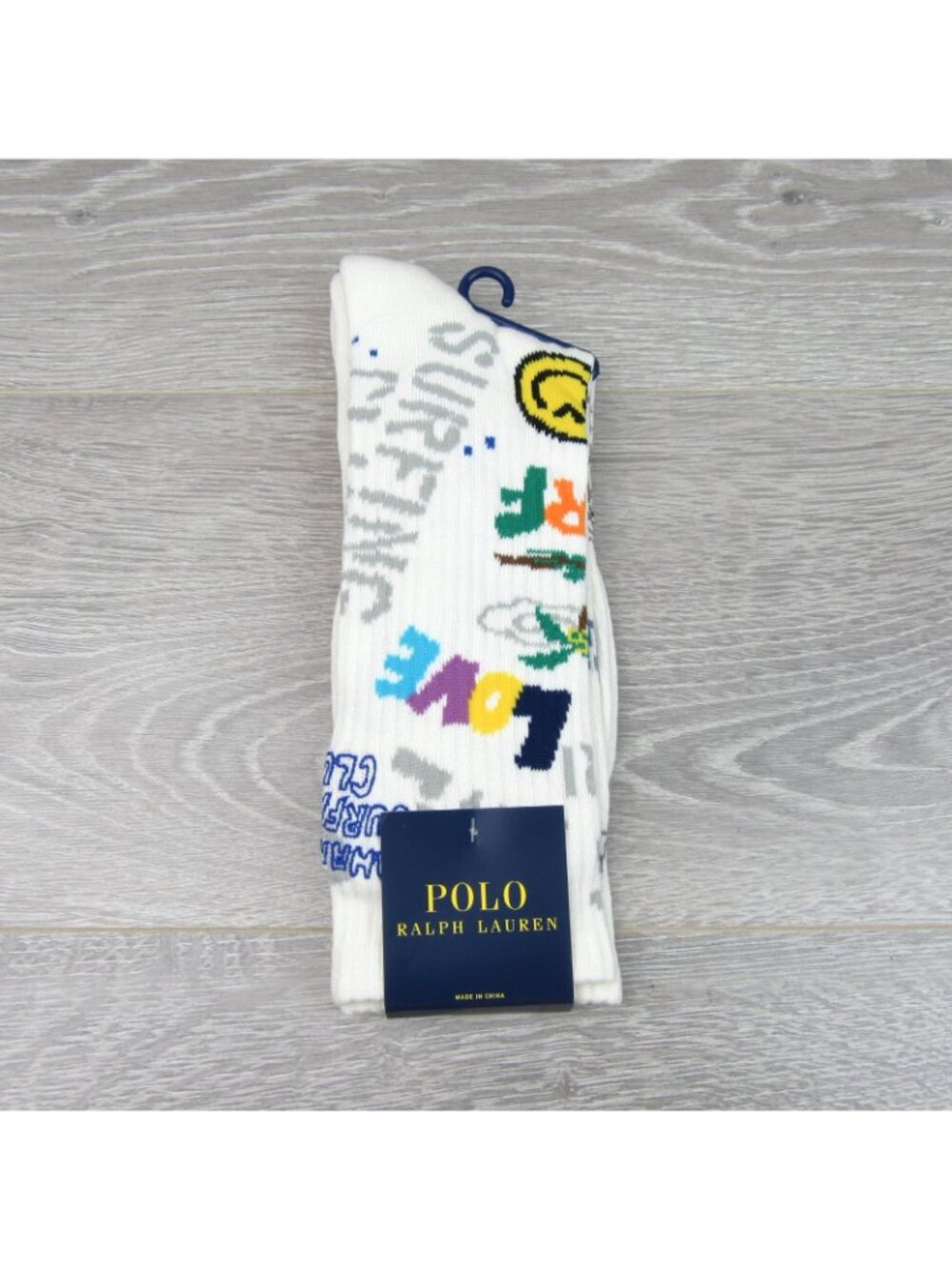 Polo Ralph Lauren Peace Love Surf Crew Socks Men's Size 6-12.5 (1 PAIR) NEW - Picture 2 of 7